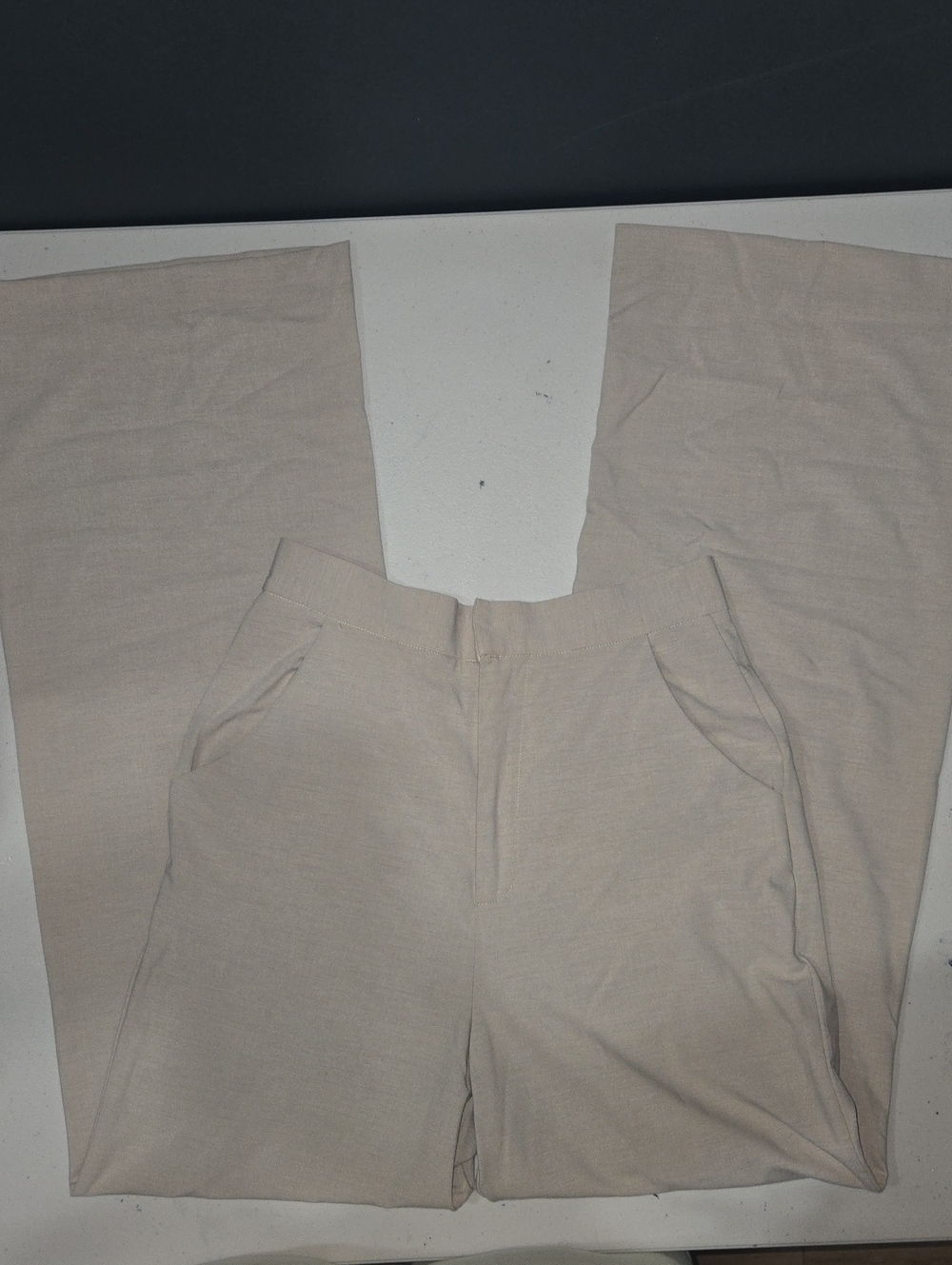 emory park Beige Wide-Leg High-Waist Pants